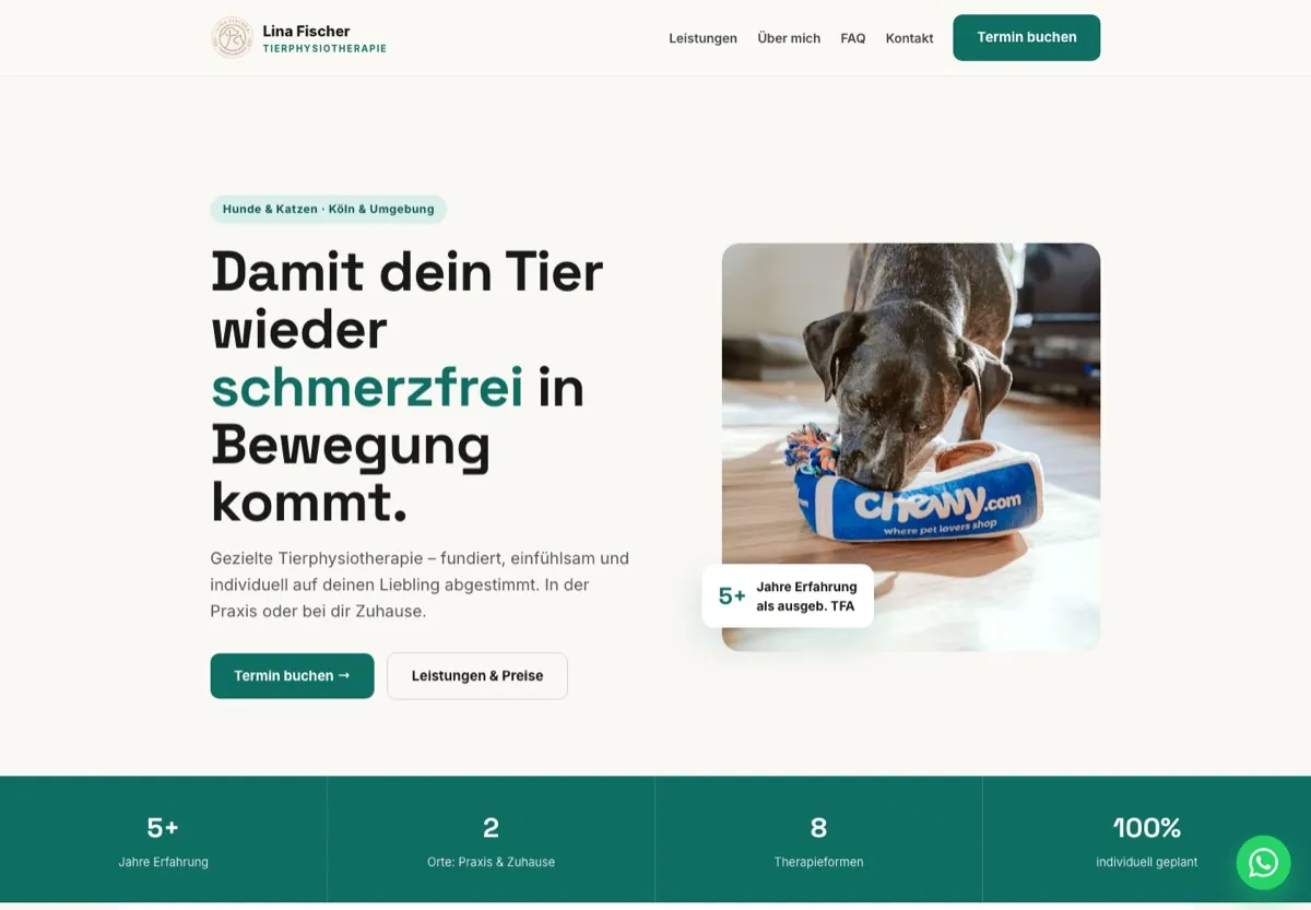 Website Tierphysiotherapie Lina Fischer, erstellt von K1NX